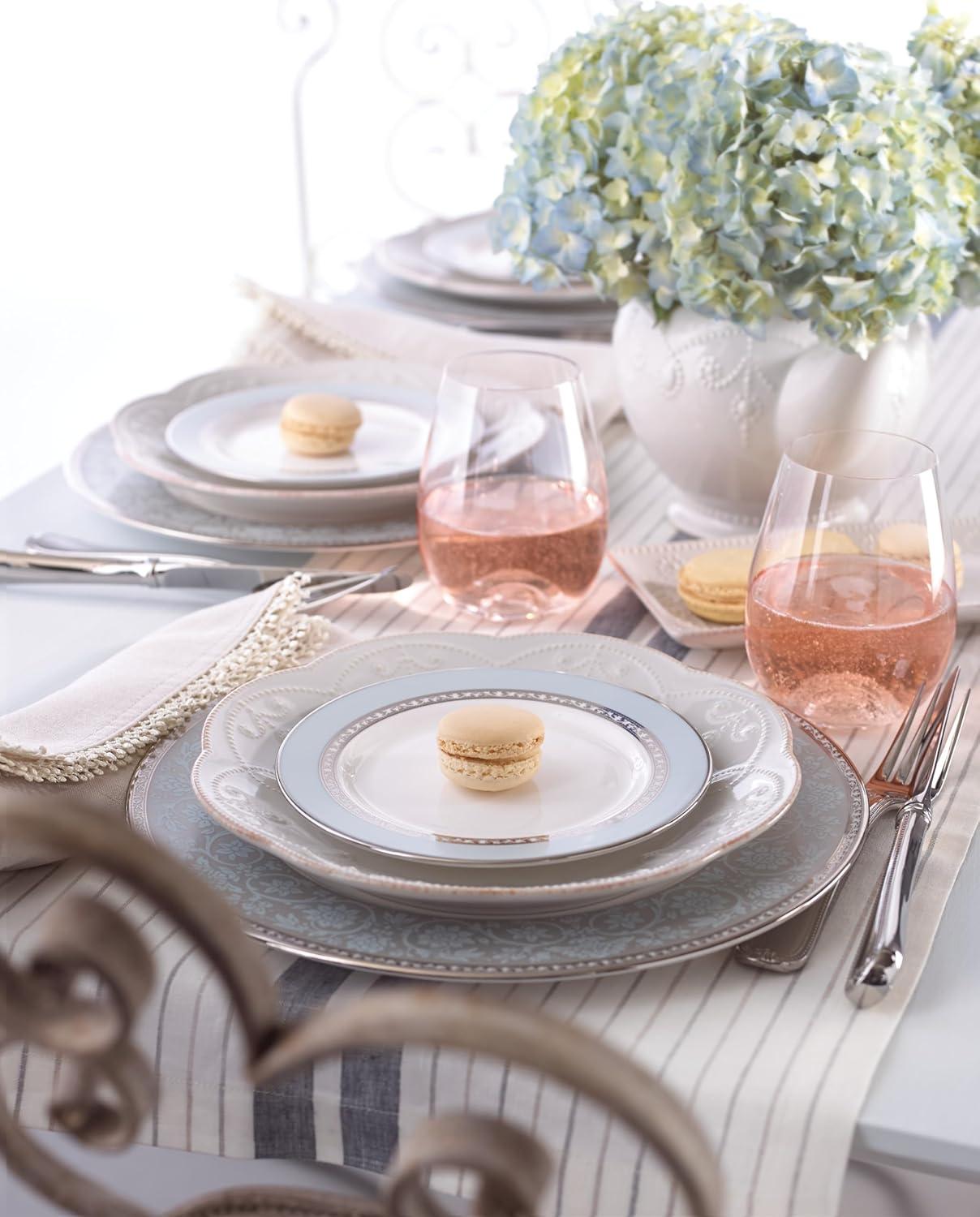 imageLenox Dinnerware Set French Perle White 16Piece Set Service For 4 Stoneware Material Dishwasher Safe Microwave Safe Plates Bowls Mugs Plates and Bowls Dishes White 16 Piece