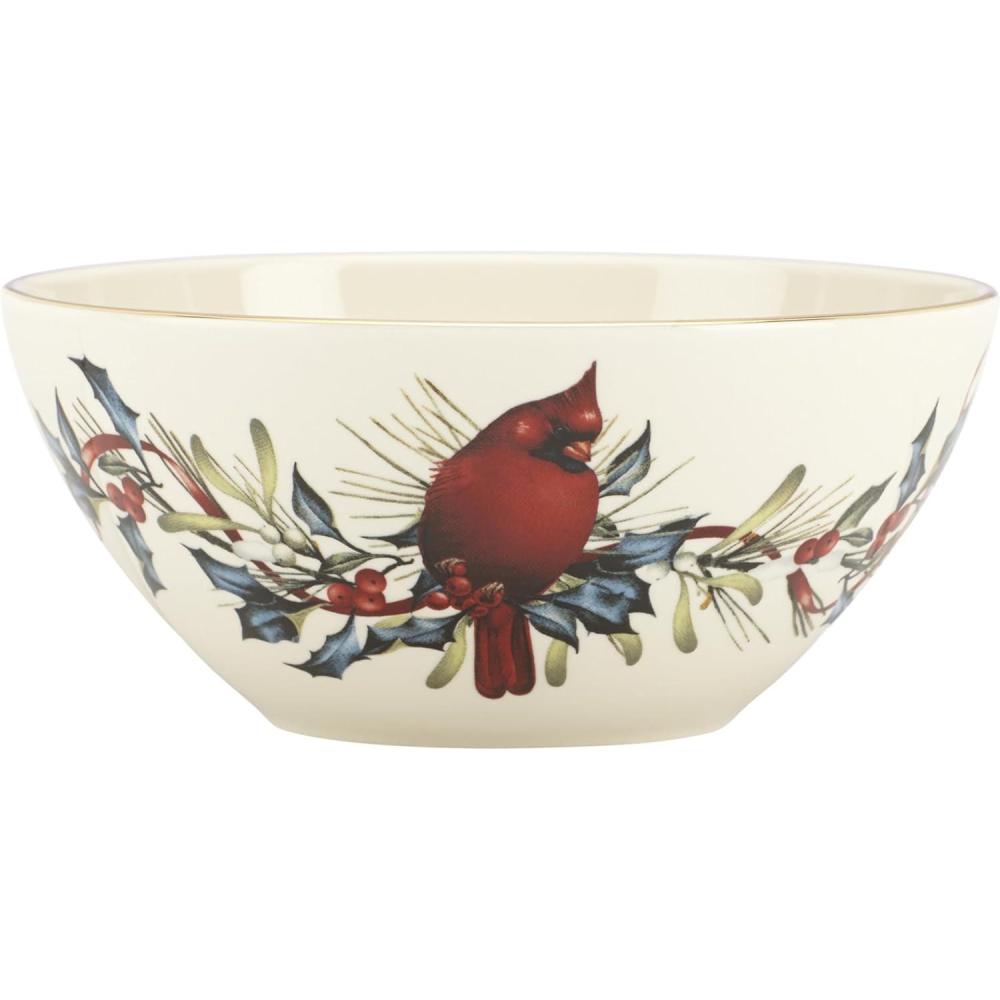 imageLenox 847256 Winter Greetings 7 BowlRed Green Christmas Dinnerware