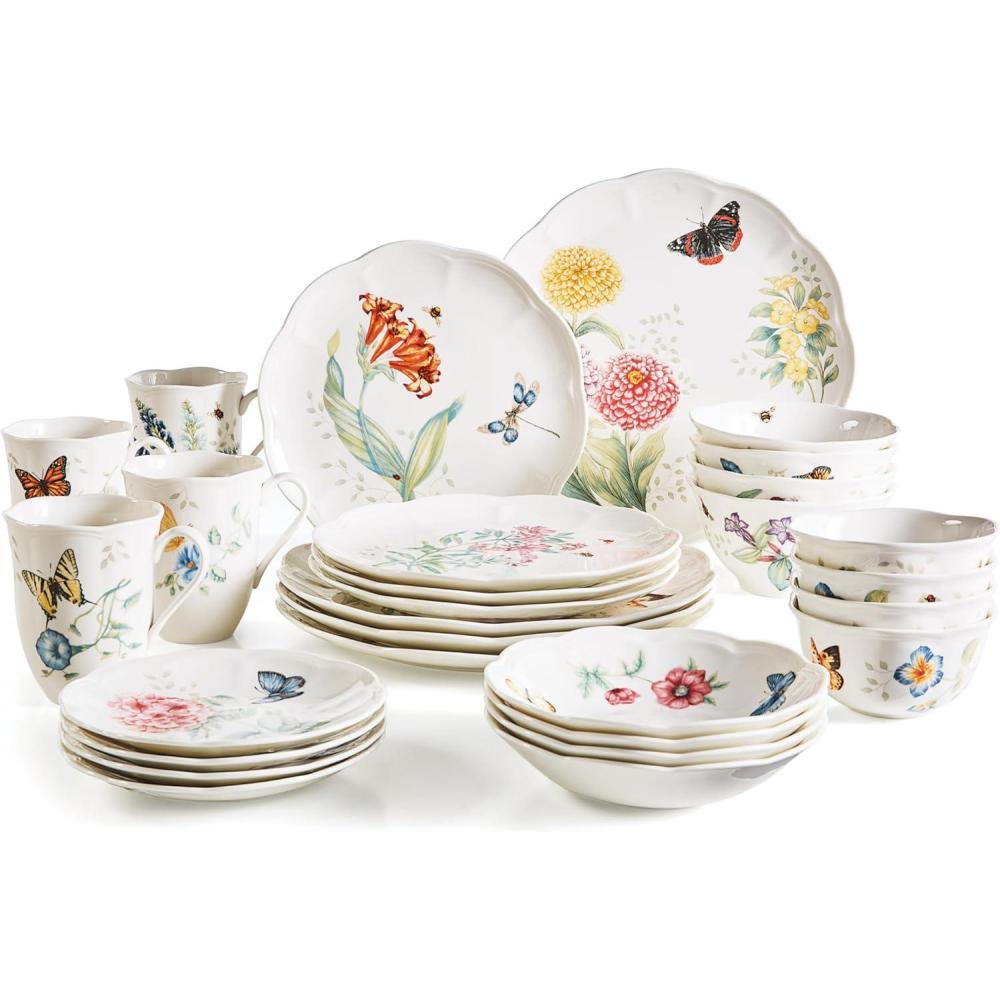 imageLenox 865075 Butterfly Meadow 28Piece Dinnerware Set White
