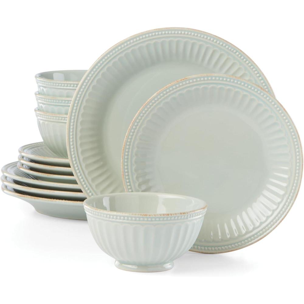 imageLenox 870009 French Perle Groove 12Piece Plate amp Bowl Set BlueBlue