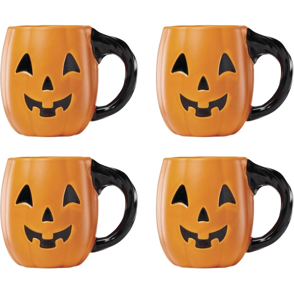 imageLenox Coffee Mugs Vintage Halloween Figural Pumpkin 20 Oz Mugs Set of 4 Porcelain Spooky Drinkware Set Dishwasher Safe Microwave Safe Halloween Decor Indoor Pumpkin Decor OrangeBlack 4 PieceMugs  Set of 4  Pumpkin