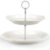 Lenox 2-Tier Serving Tray, French Perle White Two Tiered Tray Stand, Dessert Stands, Tiered Display with Round Plates, Christmas Hosting Essentials, Serving Dishes, Cupcake Stand (White 9-inch Height)