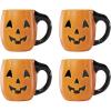 Lenox Coffee Mugs, Vintage Halloween Figural Pumpkin 20 Oz Mugs Set of 4, Porcelain, Spooky Drinkware Set, Dishwasher Safe, Microwave Safe, Halloween Decor Indoor, Pumpkin Decor (Orange/Black 4 Piece)(Mugs  Set of 4  Pumpkin)