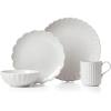 Lenox Dinnerware Set, French Perle Scallop 4-Piece Place Setting, Service For 1, Dinnerware Set, Stoneware, Includes Plates, Bowl, and Mug, Dishwasher And Microwave Safe, Dish Set (White, 4 Piece)