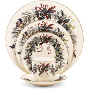 Lenox 185591602 Winter Greetings, Ivory Bone China, 5-Piece Place Setting, Christmas Dinnerware Set, Holiday Hosting