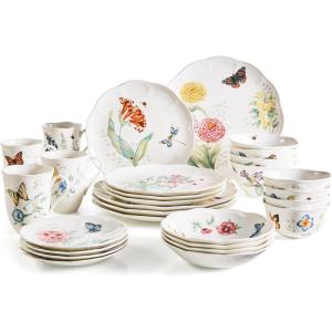 Lenox 865075 Butterfly Meadow 28-Piece Dinnerware Set, White