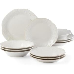 Lenox 890951 French Perle 12-Piece Plate & Bowl Dinnerware Set White