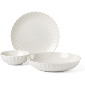 Lenox Dinnerware Set, French Perle Scallop White 12-Piece Set, Service For 4, Stoneware, Dishwasher Safe, Microwave Safe, Plates and Bowls sets, Dish Set, Plate Set, Home And Kitchen (White, 12 Piece)