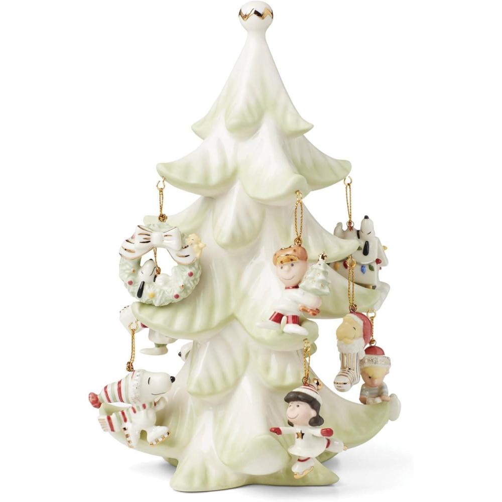 imageLenox 6361265 Snoopy amp Friends 11Piece Christmas Tree Ornament Set Display Stand