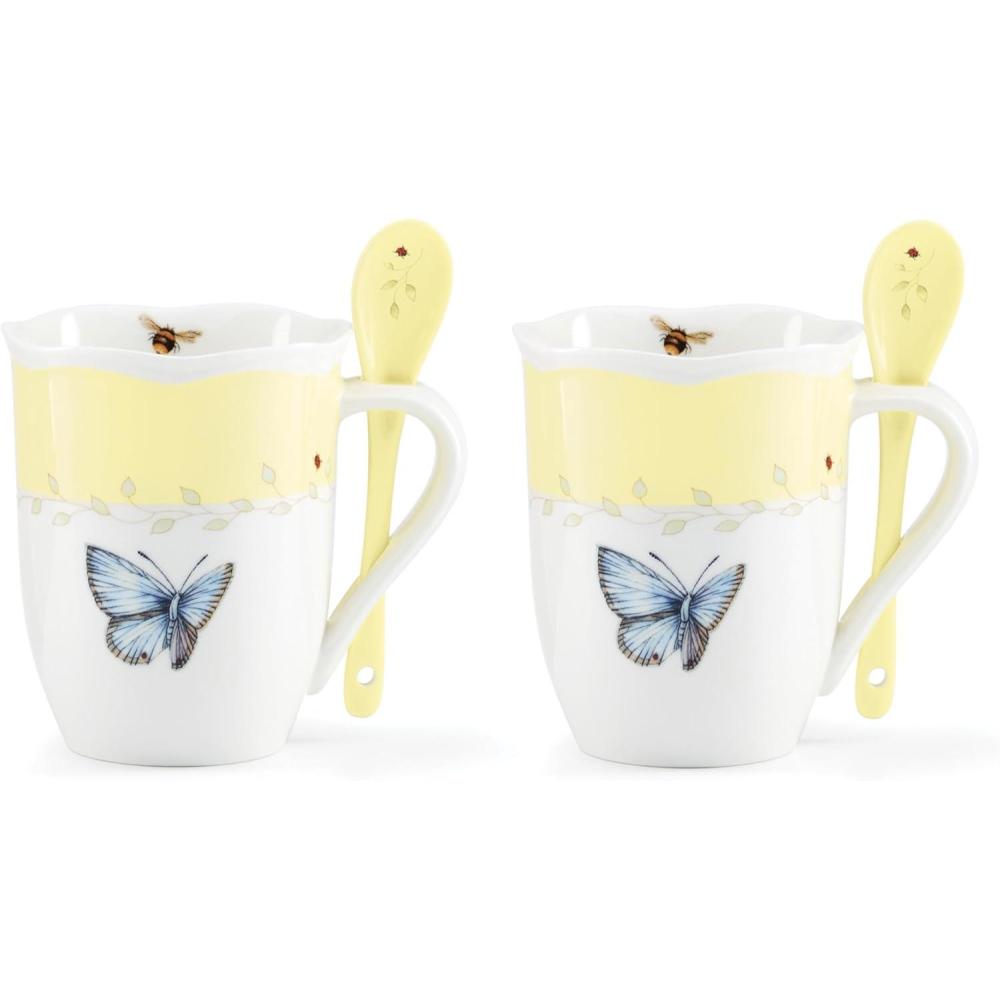 imageLenox 897804 Butterfly Meadow Color Mugs With Spoons Set Of 2 Yellow