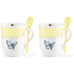 Lenox 897804 Butterfly Meadow Color Mugs With Spoons, Set Of 2, Yellow