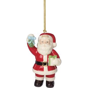Lenox Ornaments, 2025 Babys 1st Christmas Rudolph Ornament, Silverplated Metal and Resin, Red Ribbon for Tree Decoration, Christmas Decorations, Winter Tree Ornaments, Rudolph Design (1 Piece)(Santa with Mistletoe)