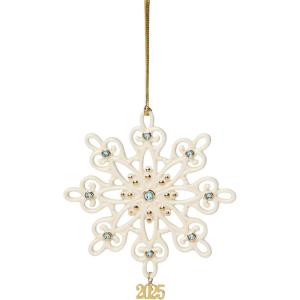 Lenox Ornaments, 2025 Babys 1st Christmas Rudolph Ornament, Silverplated Metal and Resin, Red Ribbon for Tree Decoration, Christmas Decorations, Winter Tree Ornaments, Rudolph Design (1 Piece)(Gemmed Snowflake)