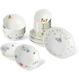 Lenox Dinnerware Set, Butterfly Meadow 24-Piece Bowls Set, Service For 6, Elegant Porcelain Dinnerware, Microwave And Dishwasher Safe, Dish Set, Plates & Dishes, Ramen Bowl (Assorted, 24 Piece)