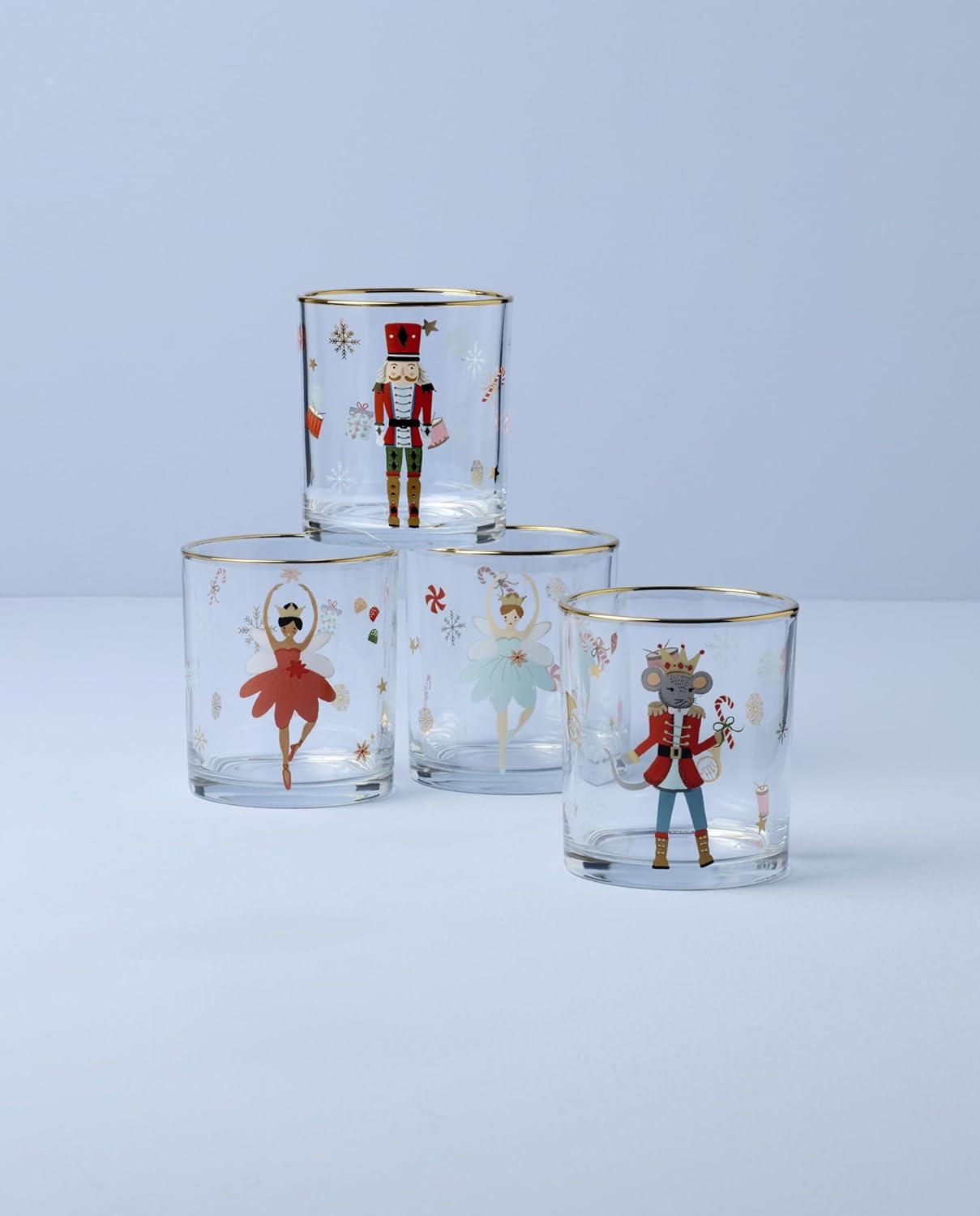 imageLenox 898402 Nutcracker Ballet Double Old Fashioned Glasses Set of 4 Christmas Cocktail Glass Holiday Whiskey