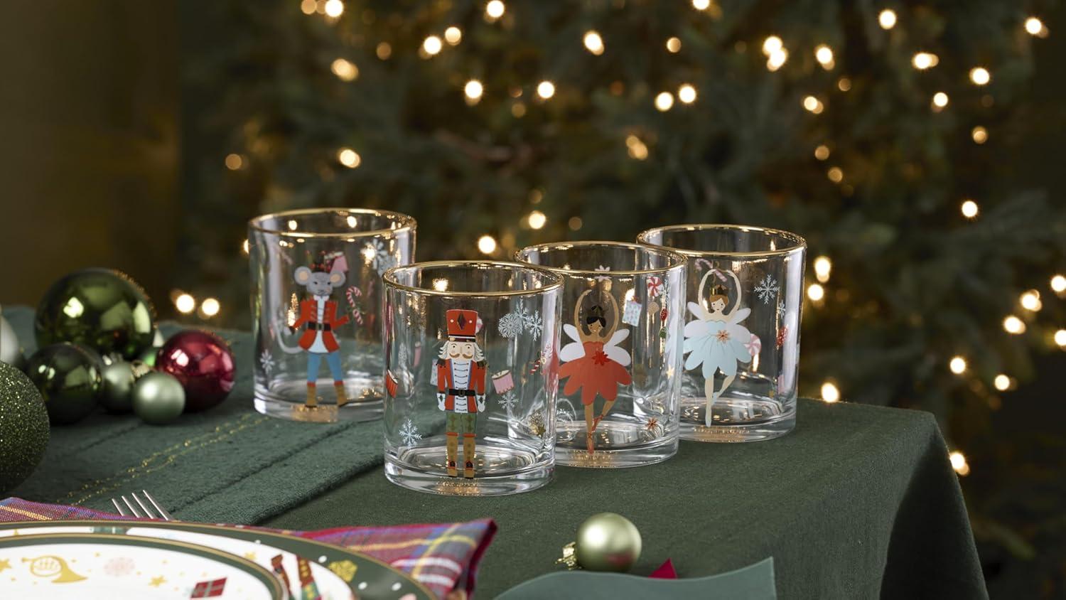 imageLenox 898402 Nutcracker Ballet Double Old Fashioned Glasses Set of 4 Christmas Cocktail Glass Holiday Whiskey
