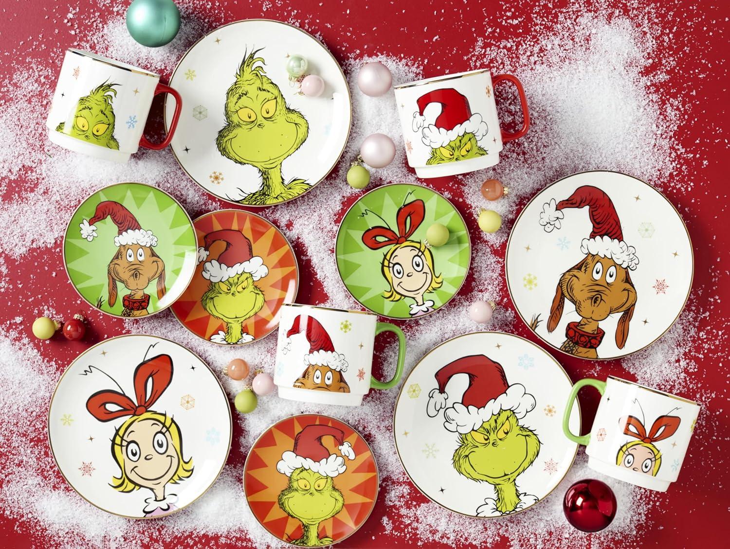 imageLenox Dinnerware Set Merry Grinchmas Accent Plates Service for 4 Porcelain Accent plates Microwave Safe and Dishwasher Safe for Pasta Salad and Dinner Christmas Decoration Assorted 4 Pieces