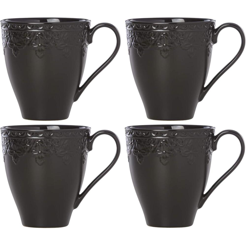 imageLenox 885618 Chelse Muse Fleur Matte Black 4Piece Mug SetMugs Set of 4