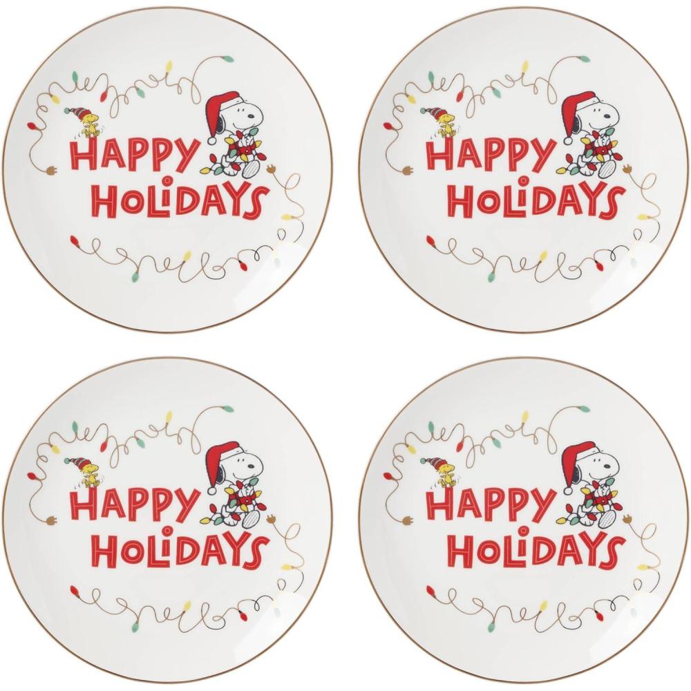 imageLenox 896321 Snoopy Christmas Accent Plates Set of 4 Holiday Dinnerware