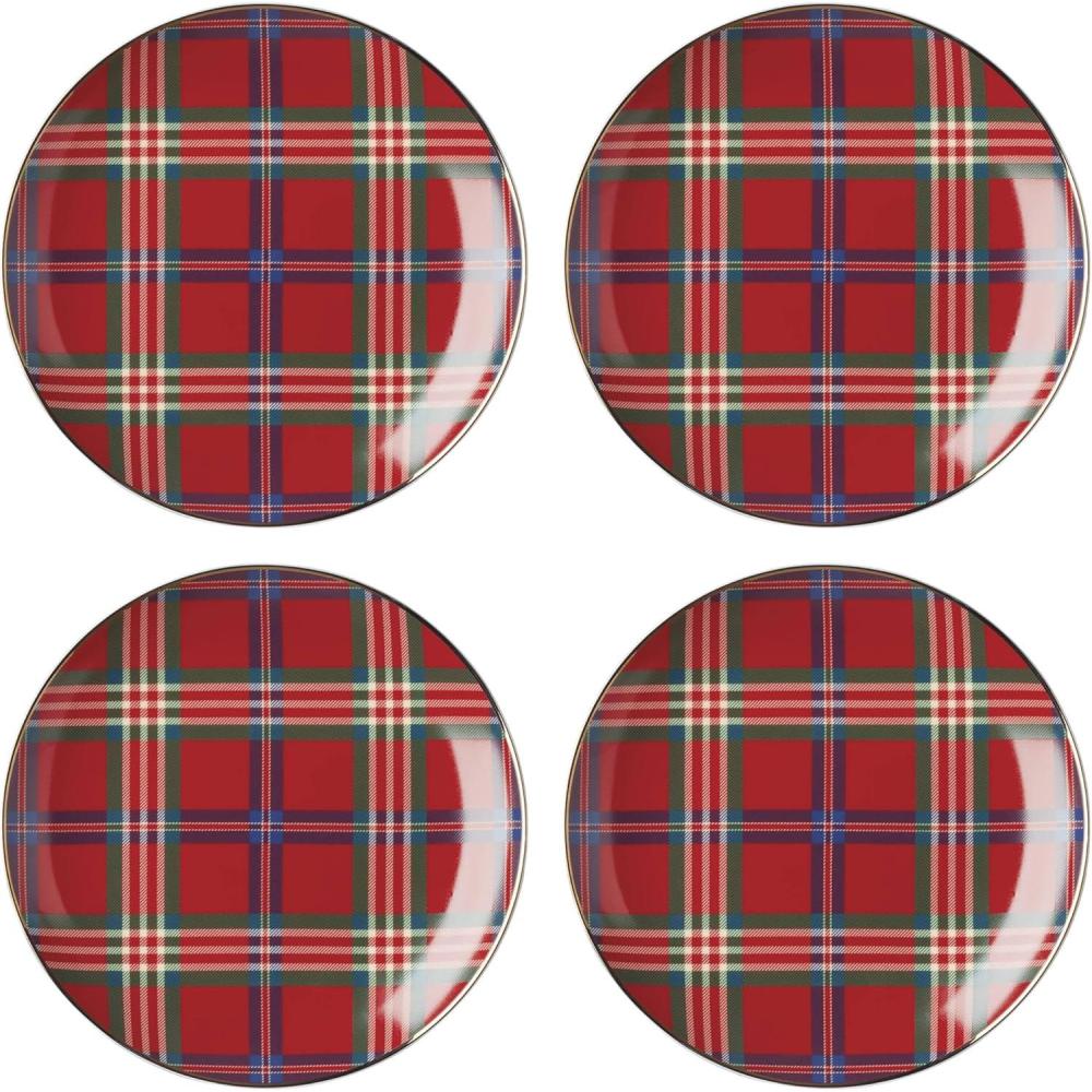 imageLenox 896528 Holiday Red Tartan Accent Plates Set of 4 Christmas Dinnerware HostingAccent Plates Set of 4