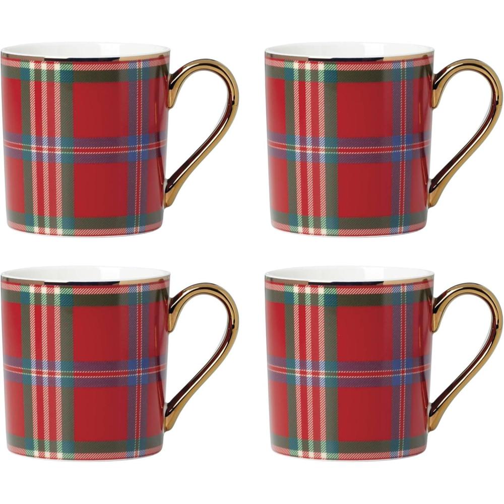 imageLenox 896528 Holiday Red Tartan Accent Plates Set of 4 Christmas Dinnerware HostingMugs  Set of 4