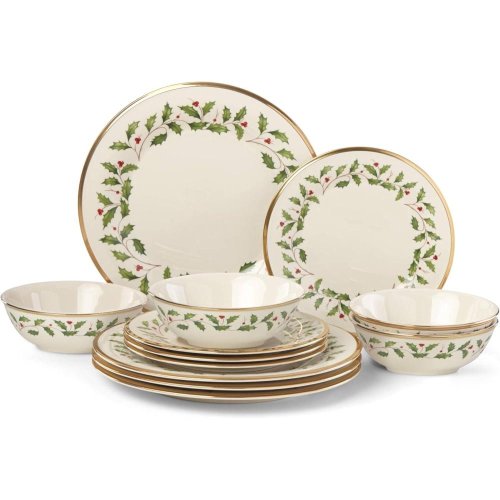 imageLenox 897082 Holiday Dinnerware Place Setting Bowls Set of 4 Christmas12Piece Dinnerware Set Includes Pasta Bowls