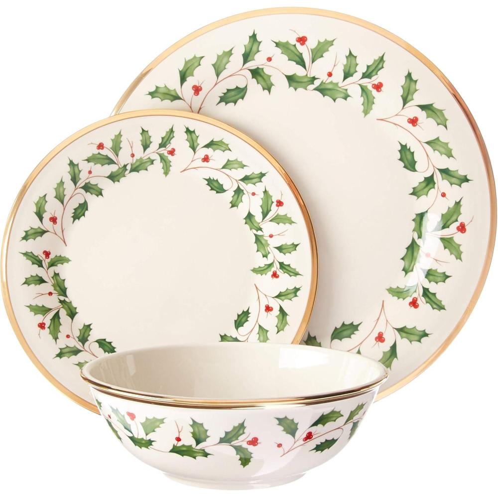 imageLenox 897082 Holiday Dinnerware Place Setting Bowls Set of 4 Christmas3Piece Placesetting