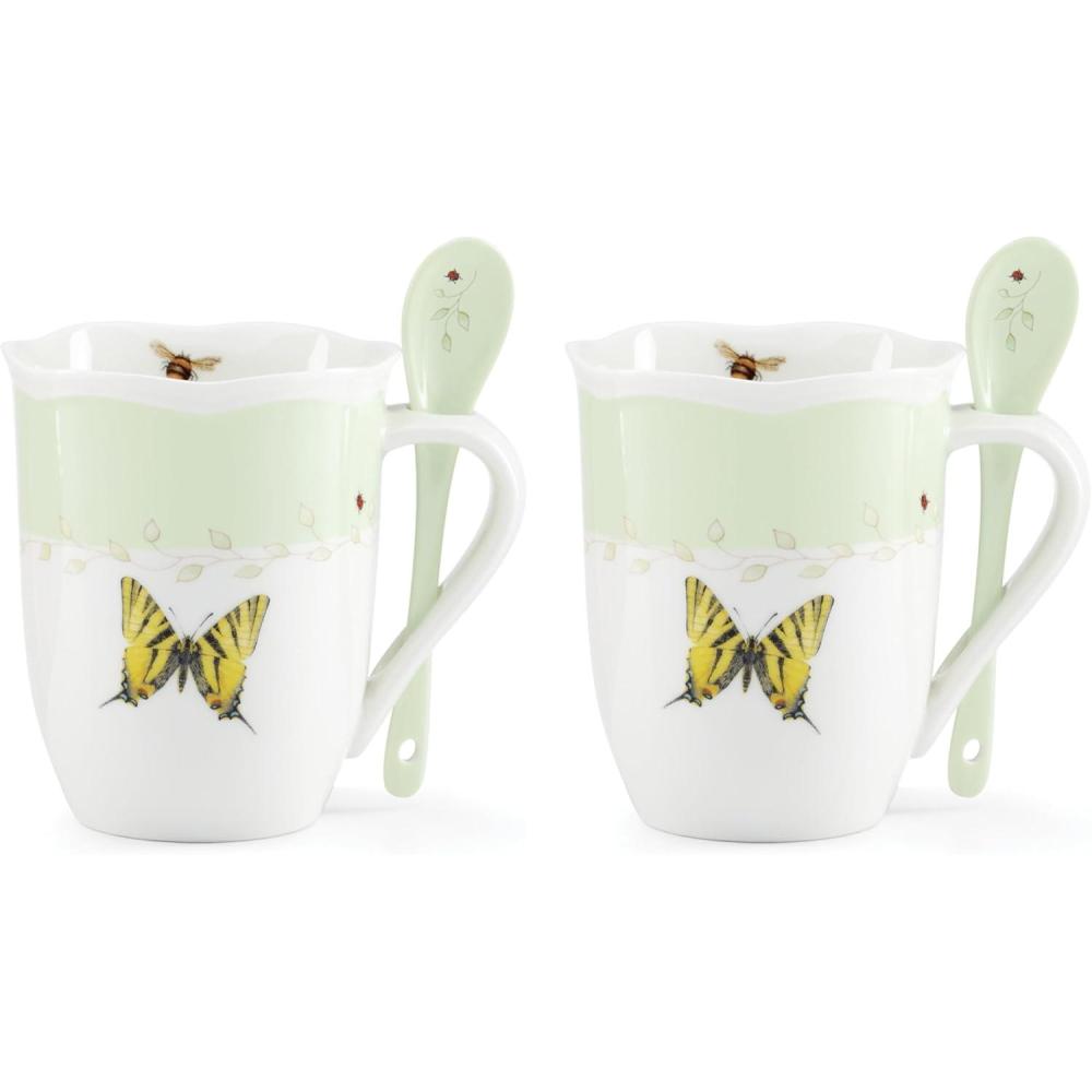 imageLenox 897802 Butterfly Meadow Color Mugs With Spoons Set Of 2 Green