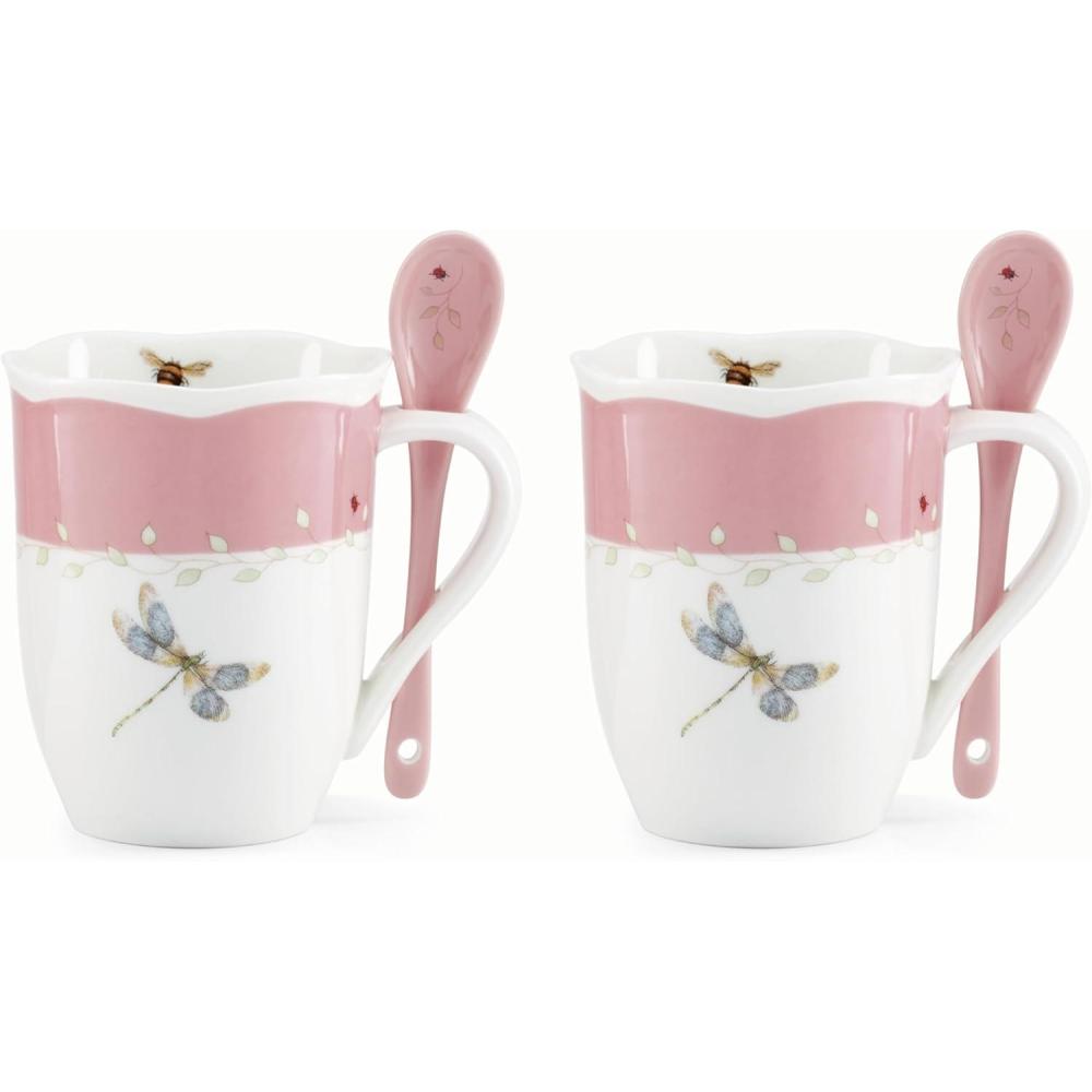 imageLenox 897803 Butterfly Meadow Color Mugs With Spoons Set Of 2 Pink