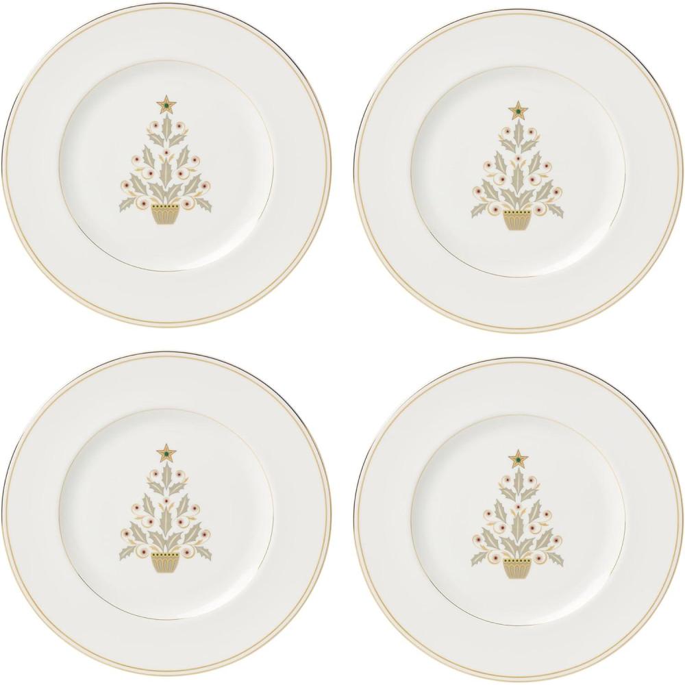 imageLenox 897867 Federal Gold Tree Accent Plates Service For 4 Christmas Dishes Dinnerware Set Holiday