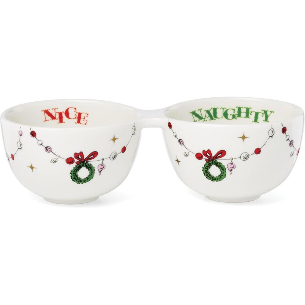imageLenox 898095 Merry Grinchmas Naughty or Nice Double Dip Bowl Christmas Dish Festive Holiday Serveware