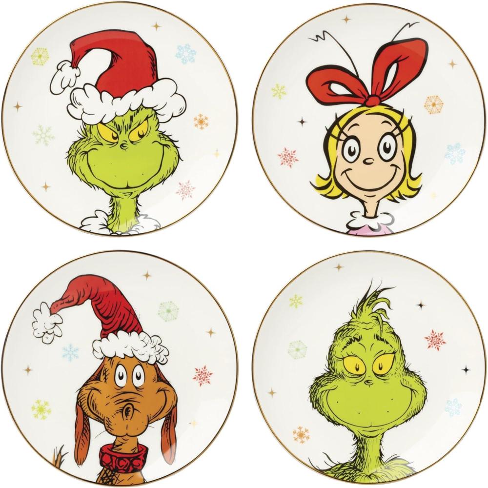 imageLenox Dinnerware Set Merry Grinchmas Accent Plates Service for 4 Porcelain Accent plates Microwave Safe and Dishwasher Safe for Pasta Salad and Dinner Christmas Decoration Assorted 4 Pieces