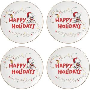 Lenox 896321 Snoopy Christmas Accent Plates, Set of 4, Holiday Dinnerware