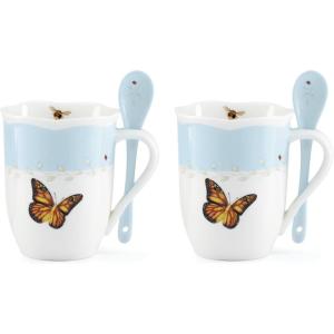 Lenox 897800 Butterfly Meadow Color Mugs With Spoons, Set Of 2, Blue