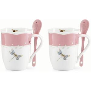 Lenox 897803 Butterfly Meadow Color Mugs With Spoons, Set Of 2, Pink