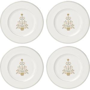 Lenox 897868 Federal Platinum Tree Accent Plates, Service For 4, Christmas Dishes, Dinnerware Set, Holiday