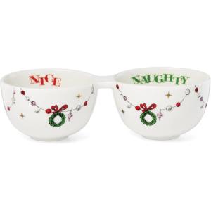 Lenox 898095 Merry Grinchmas Naughty or Nice Double Dip Bowl, Christmas Dish, Festive Holiday Serveware