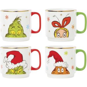 Lenox 898097 Merry Grinchmas Stackable Mugs, Service For 4, Assorted, Christmas, Drinkware Set, Holiday Glasses
