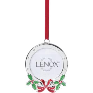 Lenox Christmas Tree Ornaments, Holly Frame Silverplated Ornament, Round Picture Frame, Red Ribbon for Hanging, Christmas Decor, Tree Decor, Family Picture Ornaments (Silver, 1-Piece, 2.5×3.5-Inch)