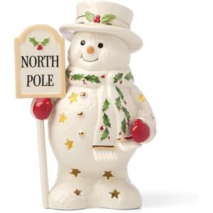 Lenox Figurine, Happy Holly Days North Pole Snowman Light-Up Figurine, Christmas Decorations, Christmas Decor Indoor, Snowman Design (Ivory, 1 Piece, 7.75-Inch Height) 2 AAA Batteries Not Included