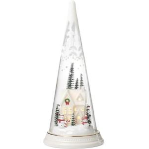 Lenox Figurine, Merry & Magical Light-Up Farmhouse Figurine, Porcelain, Encased in Glass, Christmas Decorations, Christmas Decor Indoor,Desk Decor(1-Piece 11.5-Inch Height) 3 AA Batteries Not Included
