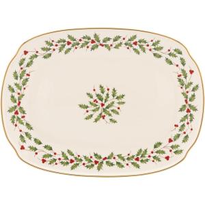 Lenox Serveware, Holiday Serving Platter, Oval Shape, 15.25-Inch, Ivory, Porcelain Material, Dishwasher Safe, Turkey Platter for Thanksgiving, Winter Hosting, Christmas Serving (Multicolor, 1 Piece)