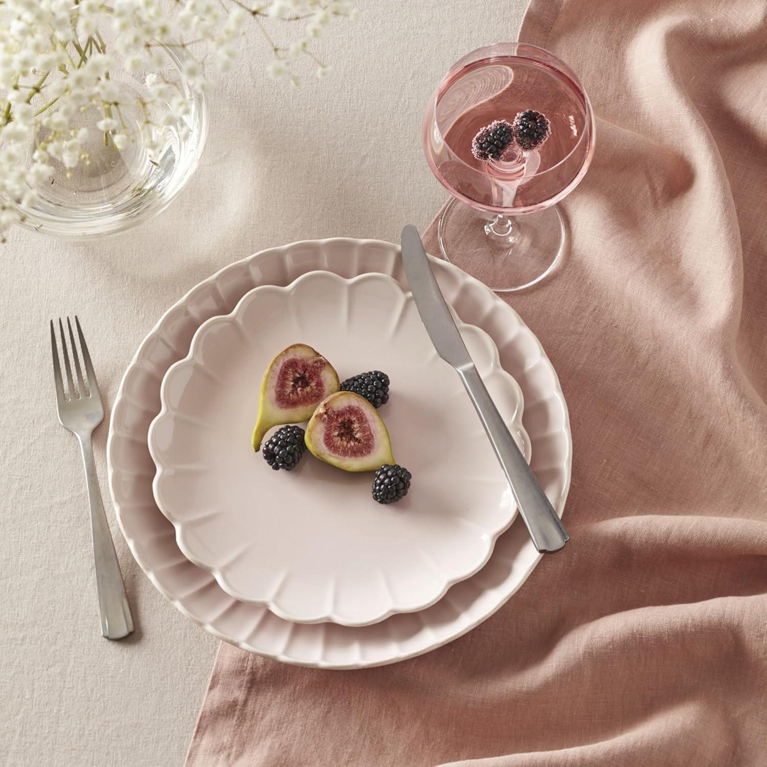 imageLenox Dinnerware Set French Perle Scallop Blush 12Piece Set Service For 4 Stoneware Dishwasher Safe Microwave Safe Plates and Bowls sets Dish Set Plate Set Home And Kitchen Pink 12 Piece