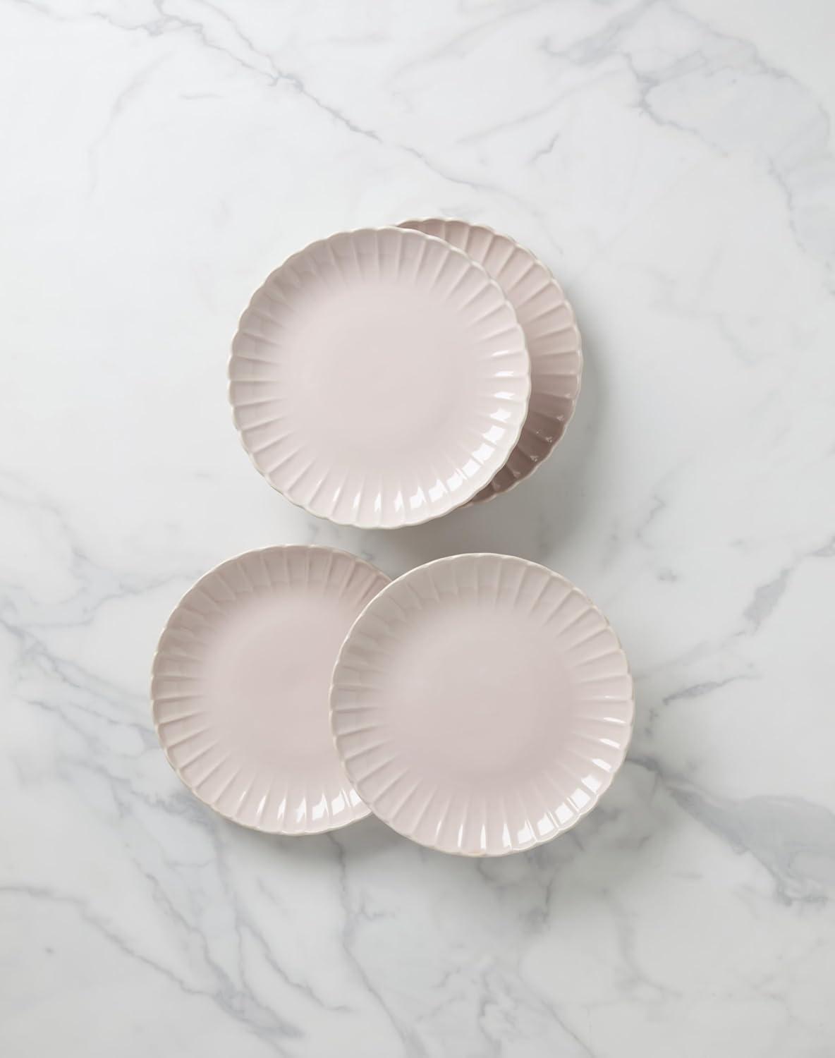 imageLenox Dinnerware Set French Perle Scallop Blush 12Piece Set Service For 4 Stoneware Dishwasher Safe Microwave Safe Plates and Bowls sets Dish Set Plate Set Home And Kitchen Pink 12 Piece