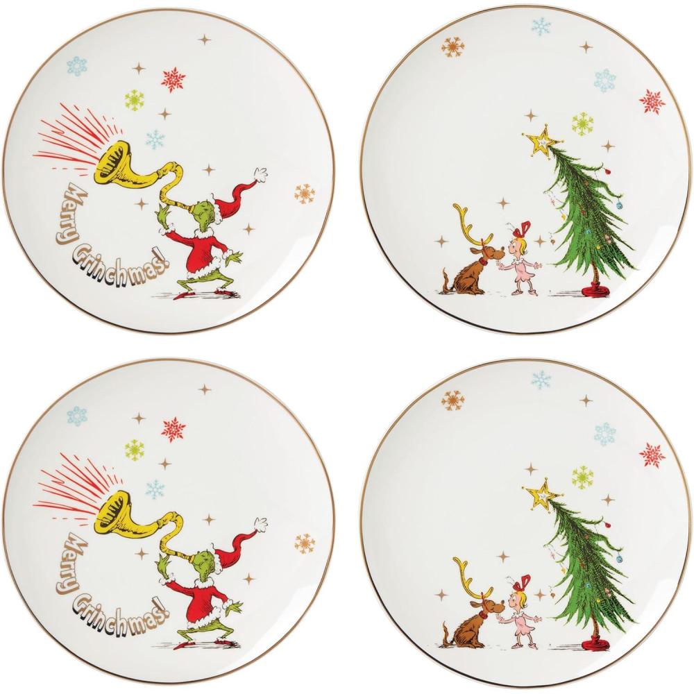 imageLenox 894166 Merry Grinchmas 4Piece Assorted Accent Plate Set Christmas Drinkware Holiday Hosting