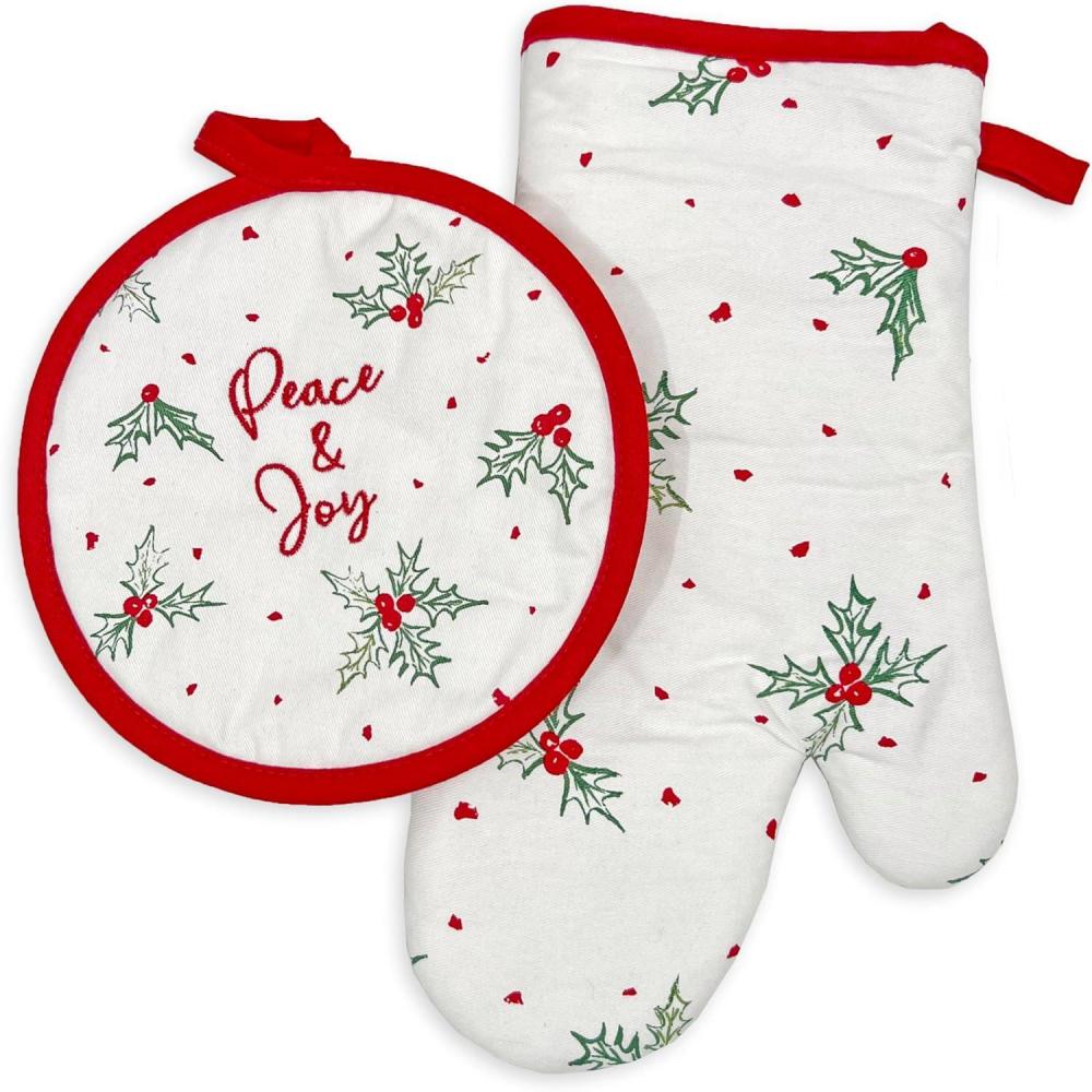 imageLenox Bayberry Peace amp Joy Oven Mit and Pot Holder 2 Piece Set