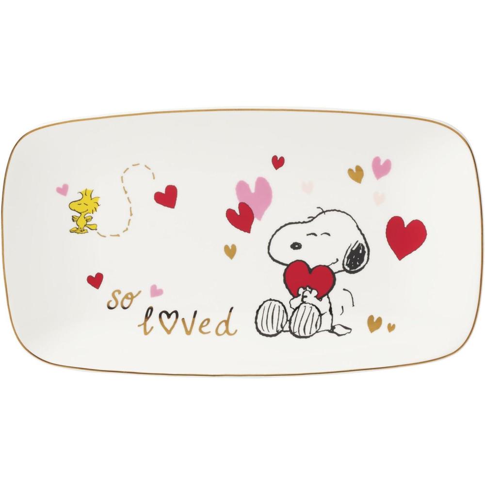 imageLenox Home and Kitchen Peanuts Snoopy Valentines Hors DOeuvres Tray Porcelain Material Serving Tray Dishwasher and Microwave Safe Valentines Day White 1 Piece 1375 Inch L X 77 Inch W