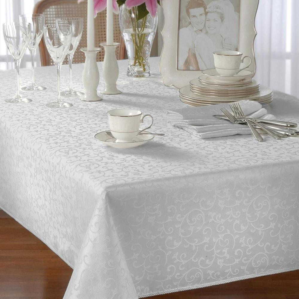 imageLenox Opal Innocence 60 x 84 White Rectangle Tablecloth Machine Washable WrinkleResistant Table CoverPlatinum