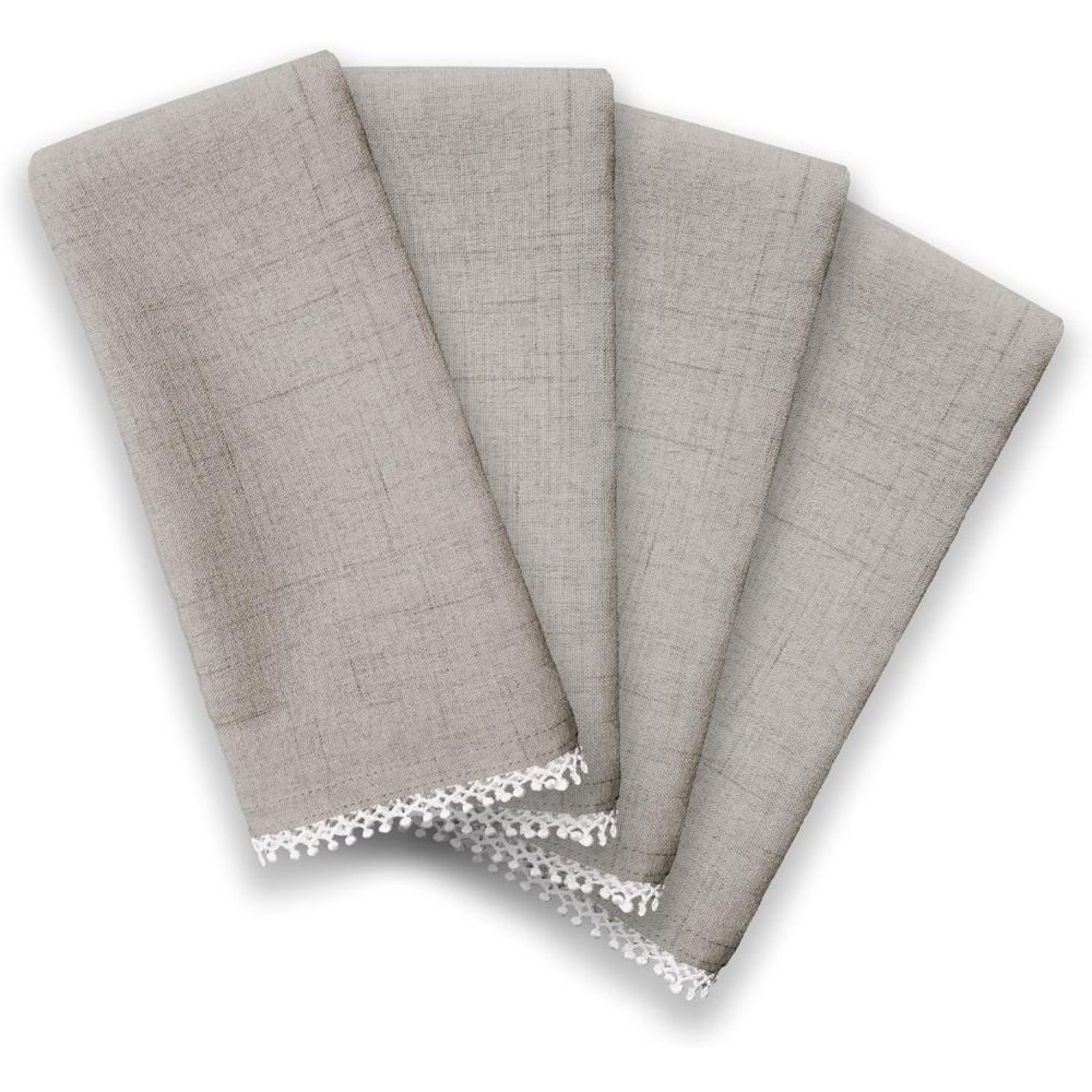 imageLinen Lenox French Perle Cloth Napkins Reusable Dinner Napkins Machine Washable Set of 4 Natural VioletDove Grey