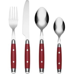 Cambridge Silverware Set, Jubilee Red 16-Piece Flatware Set, Red Thick Handles, Service For 4, Stainless Steel, Dishwasher Safe, Knives Spoons Forks, Home & Kitchen Utensils Set (Red/Silver, 16 Piece)(Red)